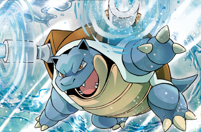 ariga_hitoshi blastoise blue_skin brown_eyes cannon creatures_(company) fangs game_freak gen_1_pokemon nintendo official_art open_mouth pokemon pokemon_trading_card_game turtle