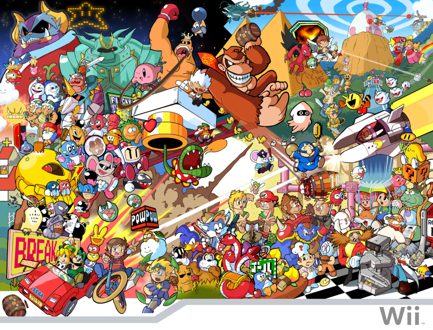 absolutely_everyone akumajo_dracula albert_w._wily albert_w_wily alloy_lantern angry_sun annotation_request armor aztec_adventure barrel bin birdo blues_(rockman) bomberman bubble_bobble burgertime capcom car carbuncle castlevania character_request cosplay crossover cut_man cutman darius day donkey_kong dr._eggman dragon_quest druaga_no_tou dynamite_dux ebisumaru egg enix everyone fairy fantasy_zone final_fantasy game_boy ganbare_goemon ganon ghost gilgamesh_(druaga) goemon goomba gradius highres hipopo hudson ice_climber ice_climbers kid_icarus king_fossil kirby kirby_(series) konami lakitu liquid_kids luigi makaimura meka_dragon metool metroid metroid_(creature) moai moogle motor_vehicle namco nana_(ice_climber) night ninja nintendo opa-opa out_run pac-man pac-man_(game) pacman parodius peter_pepper pit police popo_(ice_climber) princess_peach princess_tomato princess_tomato_in_salad_kingdom psycho_fox puyopuyo pyramid red_arremer rick_(splatterhouse) robot rockin'_cats rockman rockman_(character) rockman_(classic) roll sega simon_belmondo simon_belmont simon_belmont_(cosplay) slime slime_(dragon_quest) son_son sonic sonic_the_hedgehog space_craft spaceship splatterhouse square square_(company) super_mario_bros. sword taito the_legend_of_zelda ton_ton twinbee vehicle virtual_console weapon wii willy wonder_boy yellow_devil