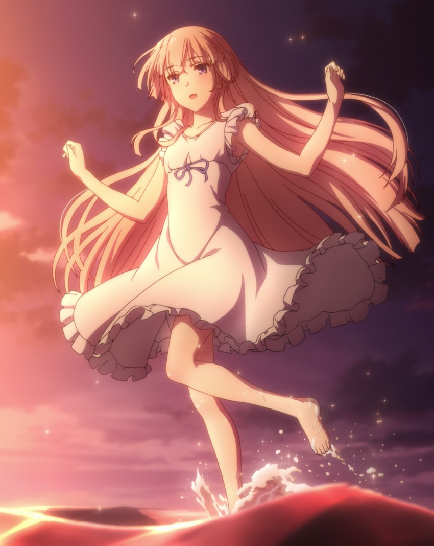 1girl beach girly_air_force gripen_(girly_air_force) highres long_hair pink_hair screencap stitched sunset third-party_edit violet_eyes