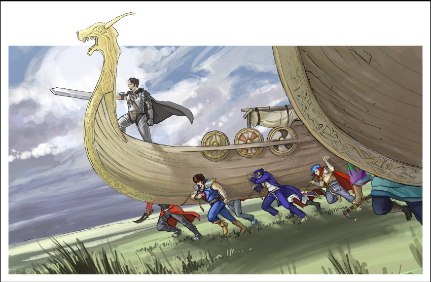 apothecary berserk boat charles_di_britannia charles_zi_britannia code_geass crossover drawfag fate/stay_night fate_(series) fine_art_parody gakuran guts highres hokuto_no_ken itou_kaiji jojo's_bizarre_adventure jojo_no_kimyou_na_bouken kaiji kamina kenshiro kenshirou kujo_jotaro kusuriuri_(mononoke) kuujou_joutarou longboat male manly manly_men_of_manliness mononoke parody school_uniform shounen_jump shroedinger tengen_toppa_gurren_lagann viking vikings vinland_saga