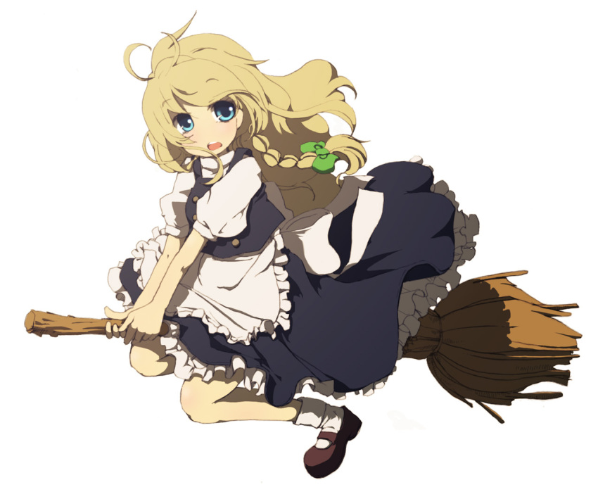 blonde_hair braid broom face hidarite kirisame_marisa lefthand long_hair ribbon ribbons solo touhou