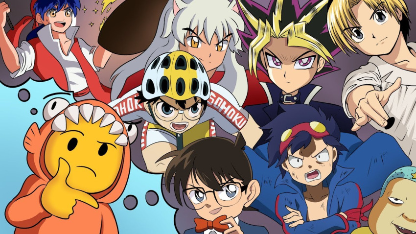 6+boys ahoge animal_ears bangs biker_clothes bikesuit blonde_hair blue_eyes bodysuit brown_hair buzz_cut character_request collar dog_ears doitsu_jin edogawa_conan glasses goggles goggles_on_head helmet hikaru_no_go inuyasha inuyasha_(character) looking_at_viewer meitantei_conan multicolored_hair multiple_boys mutou_yuugi onoda_sakamichi open_mouth original parted_bangs ribbon shindou_hikaru silver_hair smile source_request thinking thinking_emoji urayasu_tekkin_kazoku yellow_eyes yowamushi_pedal yu-gi-oh!