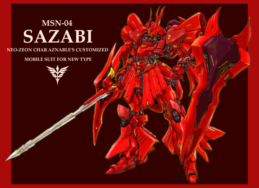 char's_counterattack gundam highres ledjoker07 mecha mobile_suit neo_zeon no_humans sazabi shield sword weapon