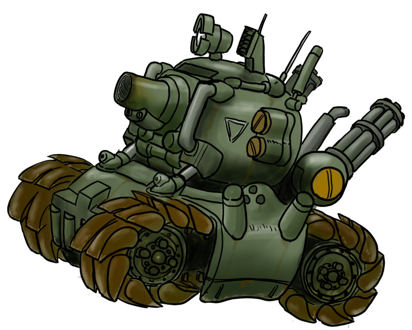 artist_request caterpillar_tracks ground_vehicle gun machine_gun metal_slug military military_vehicle motor_vehicle no_humans sv001_(metal_slug) tank weapon white_background