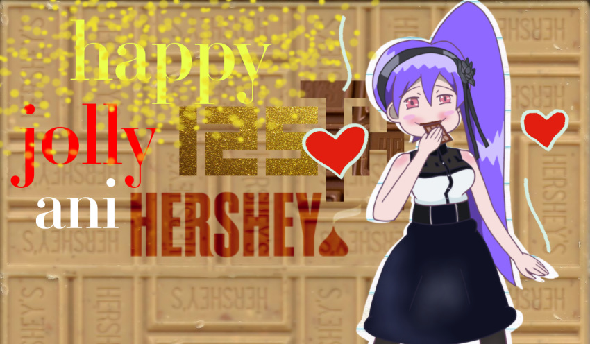 chocolate_bar classicaloid cosplay dagashi_kashi flower hair_flower hair_ornament hershey's high-waist_skirt jolly_(classicaloid) purple_hair shidare_hotaru shidare_hotaru_(cosplay) skirt