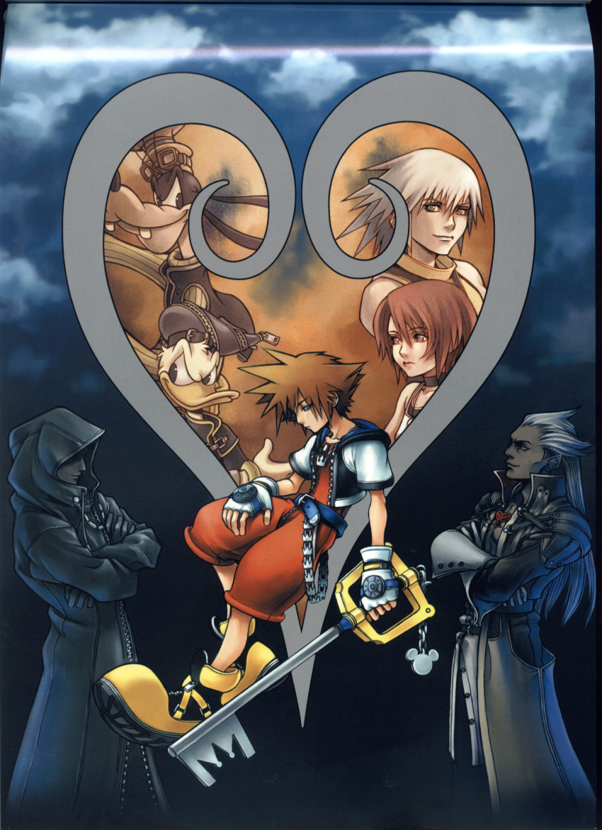 disney donald_duck everyone goofy highres kairi keyblade kingdom_hearts kingdom_hearts_i nomura_tetsuya official_art organization_xiii riku scan scan_artifacts sora sora_(kingdom_hearts) xehanort's_heartless xehanort's_heartless xemnas