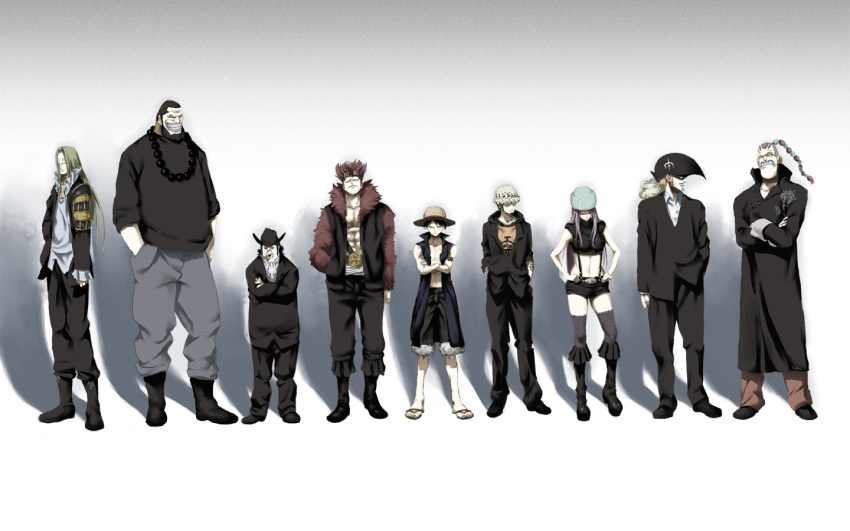 1440x900 bead_necklace beads belt black_footwear boots capone_gang_bege cigar crop_top crossed_arms eustass_captain_kid formal full_body ghost_in_the_shell ghost_in_the_shell_lineup ghost_in_the_shell_stand_alone_complex glasses goggles goggles_on_head group hand_in_pocket hands_in_pockets hands_on_hips hat iridori jacket jewelry_bonnie knee_boots lineup long_sleeves midriff monkey_d_luffy multiple_boys necklace one_piece orange_hair parody redhead sandals scratchmen_apoo shorts standing straw_hat suspenders thighhighs trafalgar_law urouge wallpaper x_drake
