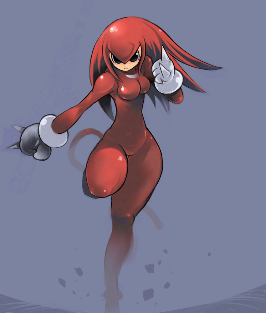 costume genderswap gloves high_res highres knuckles_the_echidna long_hair okera personification red_hair redhead sonic sonic_the_hedgehog spiked_gloves tail wide_hips