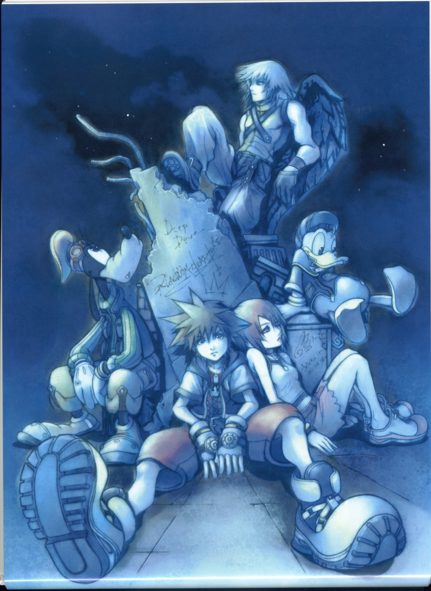 donald_duck everyone goofy highres kairi kingdom_hearts kingdom_hearts_i nomura_tetsuya official_art riku scan sora sora_(kingdom_hearts)