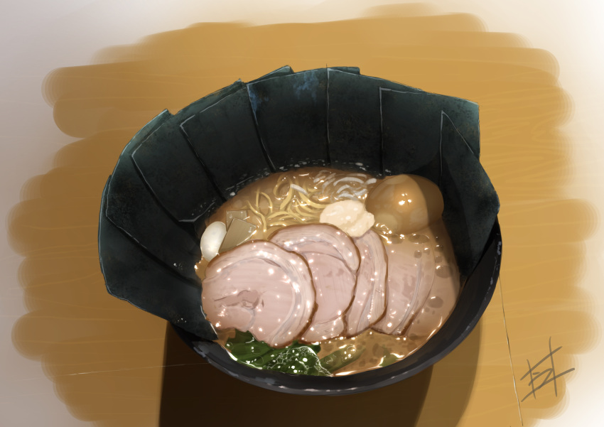 absurdres commentary_request food highres liquid no_humans noodles nori_(seaweed) original ramen signature still_life umitsuki_yu