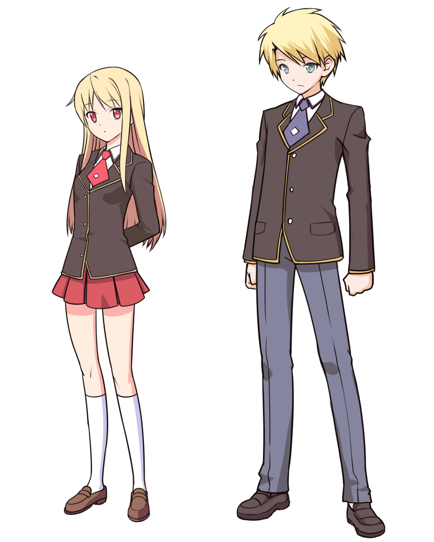 1boy 1girl ascii_media_works blonde_hair dual_persona full_body genderswap genderswap_(mtf) j.c._staff khk sakura-sou_no_pet_na_kanojo school_uniform shiina_mashiro simple_background