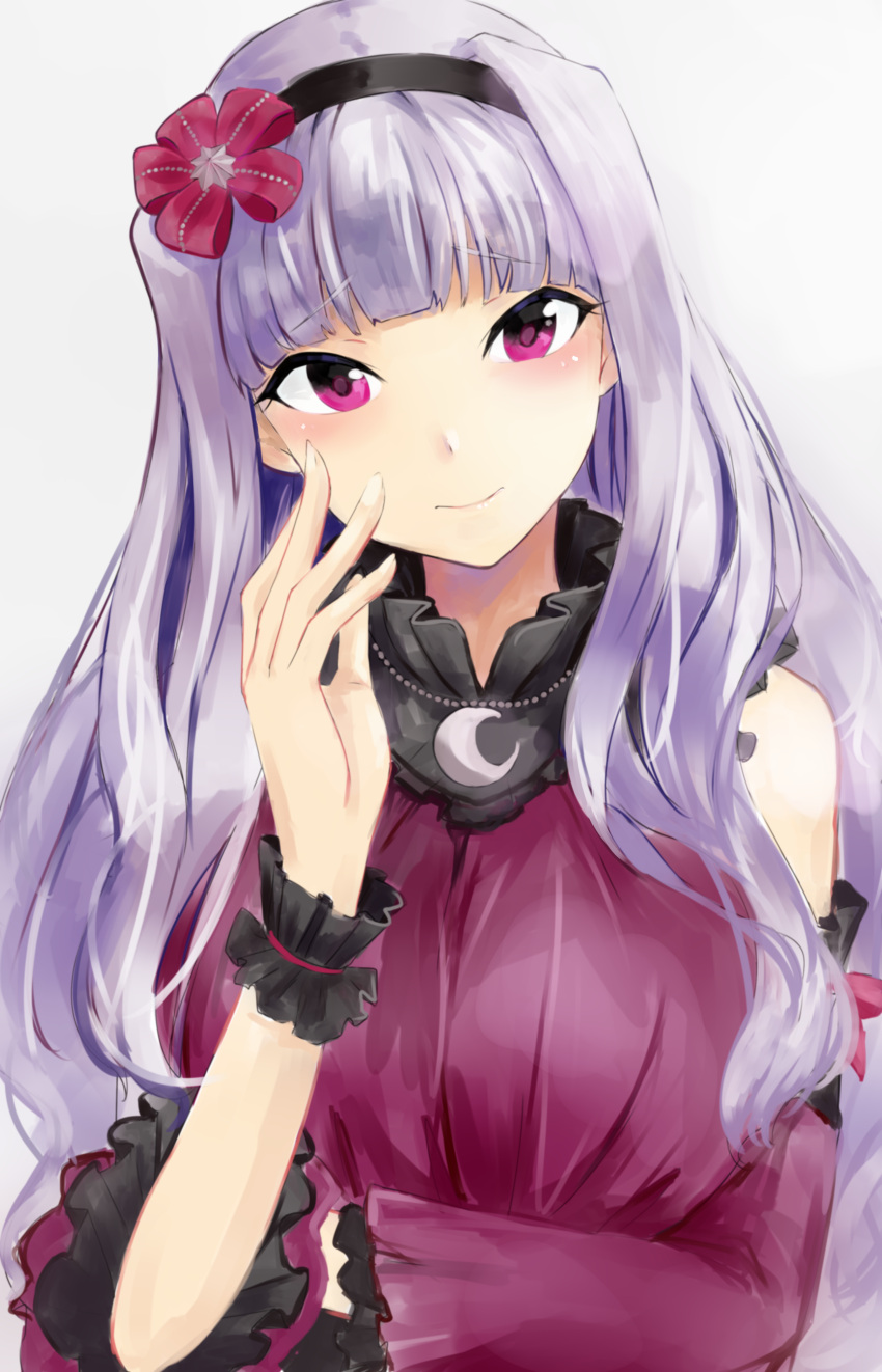 1girl absurdres artist_request hair_ornament hairband hand_on_own_face highres idolmaster jewelry long_hair pendant scrunchie shijou_takane smile wrist_scrunchie