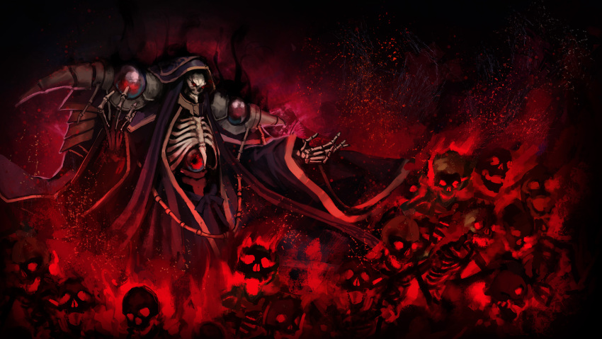 ainz_ooal_gown da_(dsasd751) highres lich outstretched_arms overlord_(maruyama) shoulder_armor skeleton