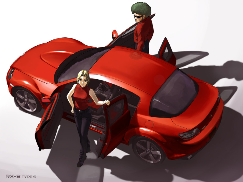 1600x1200 car hand_on_hip highres mazda mazda_rx-8 motor_vehicle red sleeveless sleeveless_turtleneck sunglasses tan_taka turtleneck vehicle wallpaper