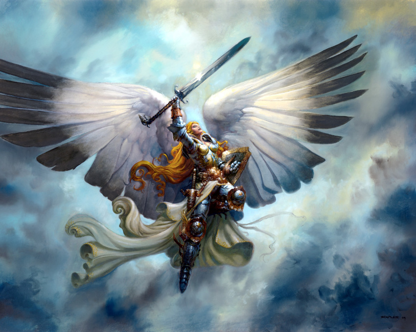 1280x1024 angel magic_the_gathering sword wings