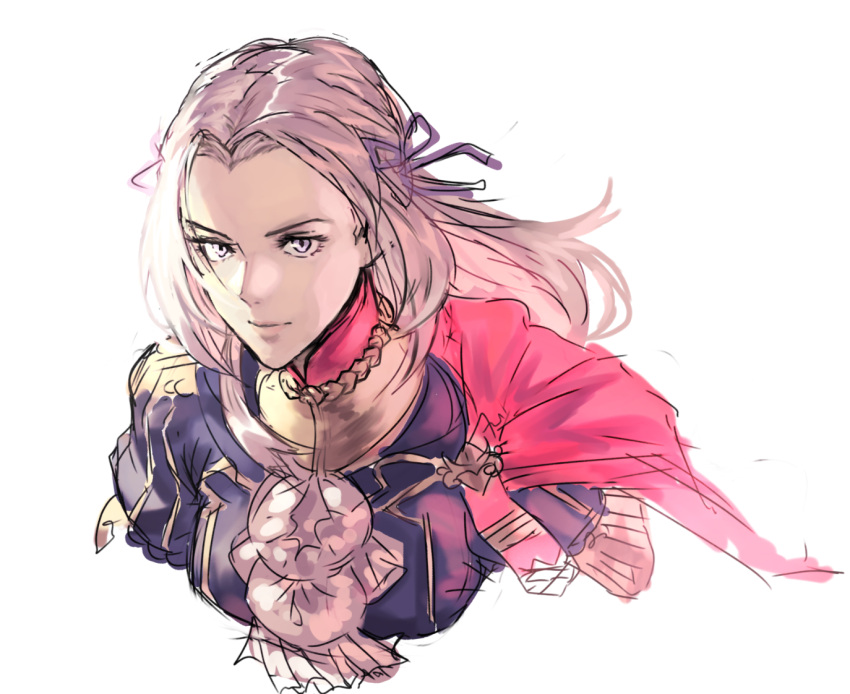 1girl blonde_hair blue_eyes cape cravat edelgard_von_hresvelgr_(fire_emblem) fire_emblem fire_emblem:_three_houses fire_emblem_heroes gloves hair_ornament intelligent_systems long_hair looking_at_viewer nintendo simple_background solo tomentomob uniform white_background