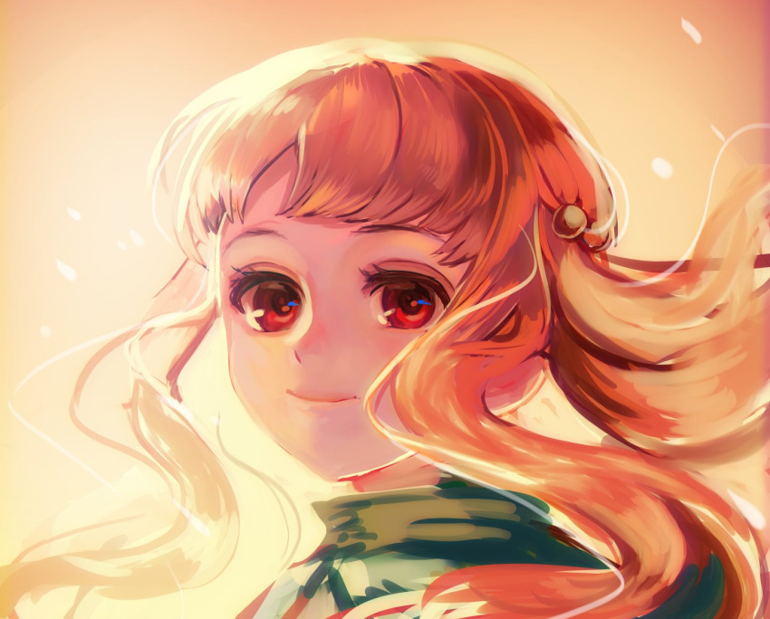 1girl blush curly_hair dress fire_emblem fire_emblem:_akatsuki_no_megami fire_emblem_heroes kokouno_oyazi long_hair looking_at_viewer nintendo orange_eyes orange_hair smile solo spoilers yune