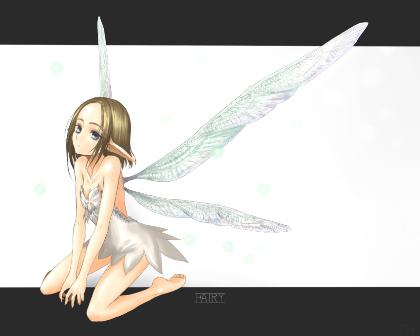 dress fairy feet forehead hands highres kotoba_noriaki pointy_ears wings