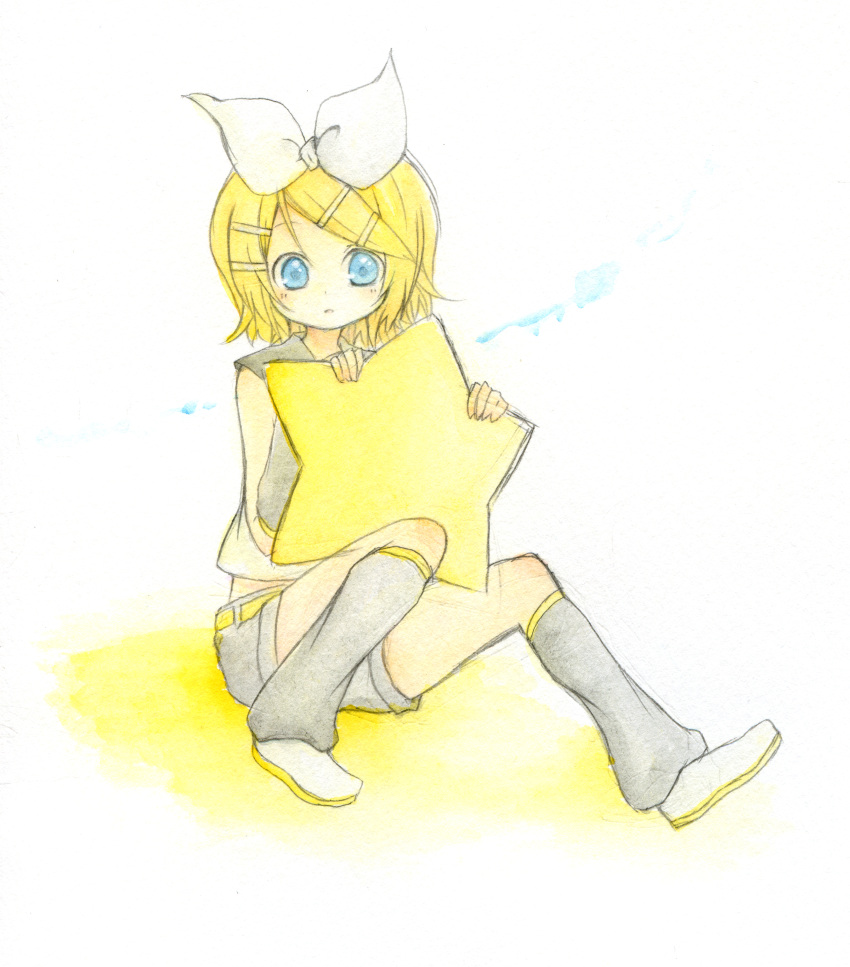 blonde_hair blue_eyes kagamine_rin short_hair solo tomine_chiho vocaloid