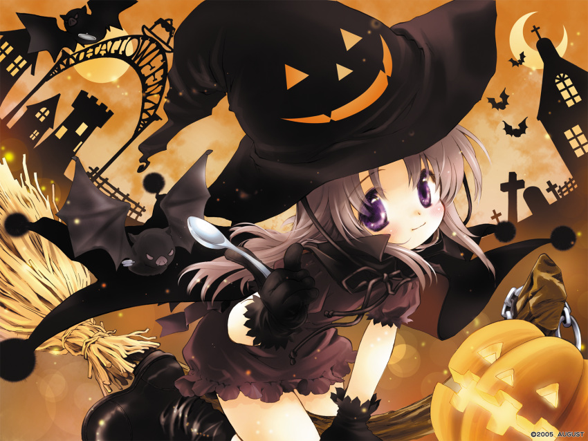 augustic_pieces bat halloween hanihani moon nonohara_yui pumpkin witch