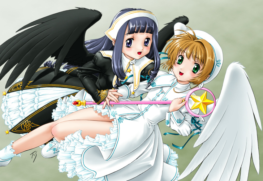 black_wings card_captor_sakura cardcaptor_sakura daidouji_tomoyo fuji_shinobu hoshi_no_tsue kinomoto_sakura magical_girl wings