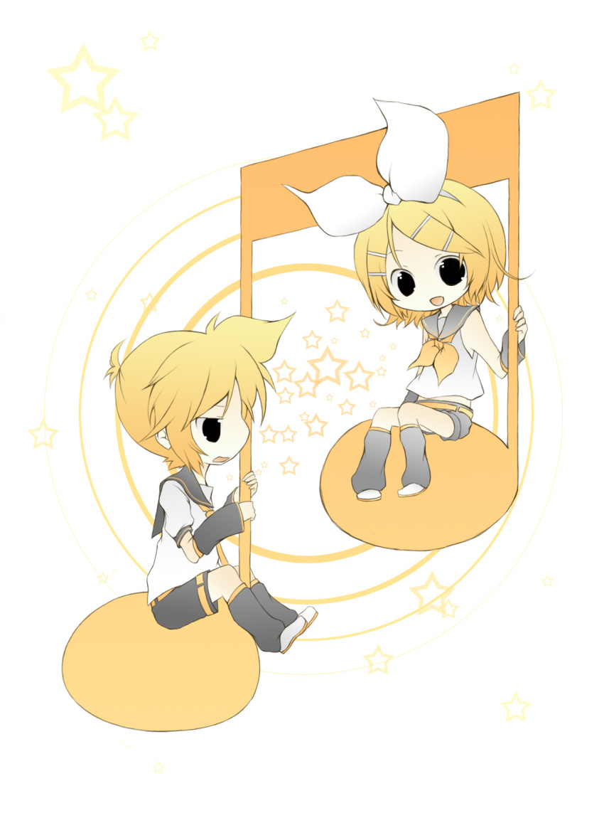 blonde_hair kagamine_len kagamine_rin musical_note open_mouth short_hair tomine_chiho twins vocaloid