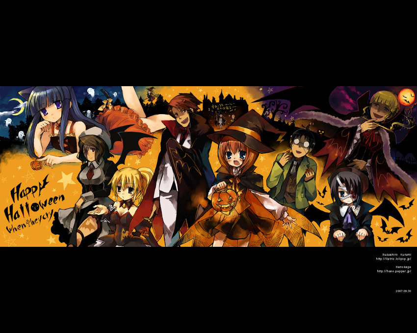 animal_ears beatrice bernkastel black_hair blonde_hair blue_eyes blue_hair breasts brown_eyes brown_hair cape cat_ears dress frederica_bernkastel frills ghost glasses halloween hanokage hat higurashi_no_naku_koro_ni jacket kanon_(character) kanon_(umineko) kiseru kumasawa_chiyo moon necktie orange_hair pipe ponytail pumpkin purple_eyes red_eyes ribbon ronoue_genji ronove shannon silver_hair suzushiro_kurumi umineko_no_naku_koro_ni ushiromiya_battler ushiromiya_george ushiromiya_jessica ushiromiya_kinzo ushiromiya_kinzou ushiromiya_kyrie ushiromiya_maria ushiromiya_rosa vampire wallpaper when_they_cry_3