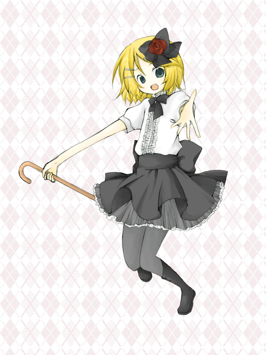 blonde_hair kagamine_rin open_mouth pantyhose short_hair solo tomine_chiho vocaloid