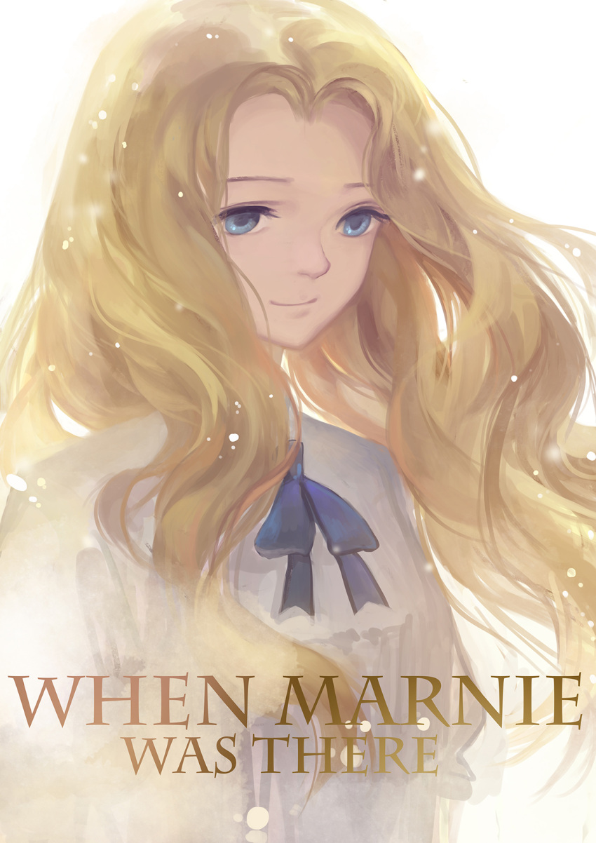 1girl blonde_hair blue_eyes closed_mouth commentary_request dress highres kklaji008 long_hair marnie omoide_no_marnie simple_background smile solo studio_ghibli white_background white_dress