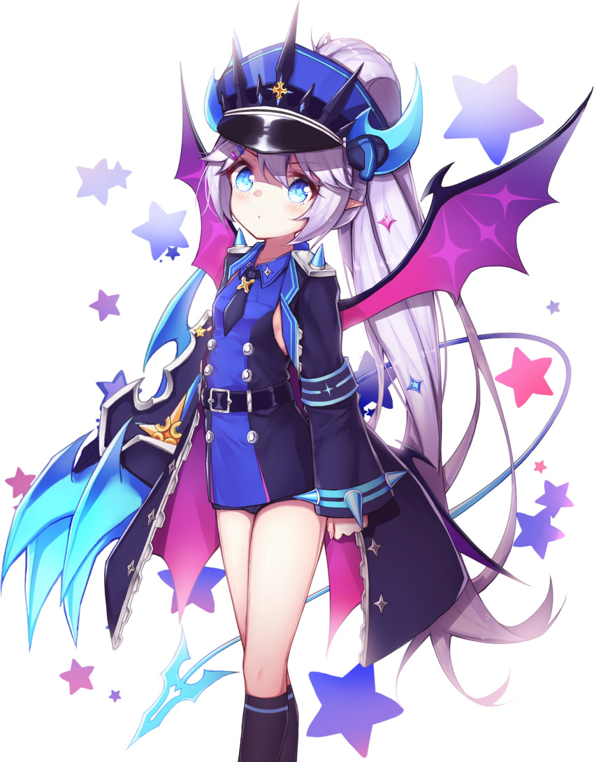 1girl absurdres blush claws cloak crown elsword hat highres horns kiku_(ks5832) long_hair luciela_r._sourcream spike star timoria_(elsword) wings