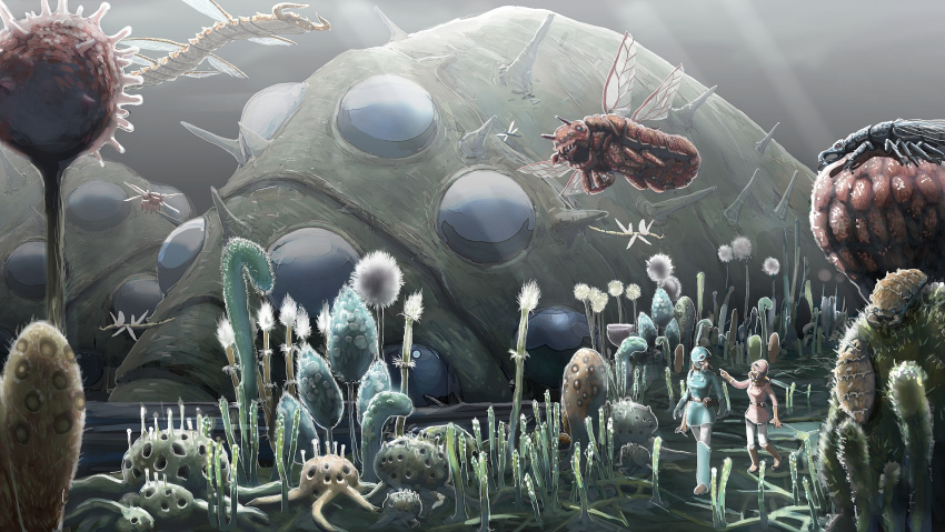 1girl bug commentary_request flying forest highres insect kaze_no_tani_no_nausicaa monster nature nausicaa ohmu studio_ghibli tk914