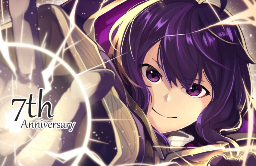 1girl anniversary black_gloves black_hair closed_mouth fire_emblem fire_emblem:_kakusei gloves highres long_sleeves mark_(female)_(fire_emblem) mark_(fire_emblem) nakabayashi_zun nintendo short_hair smile solo violet_eyes