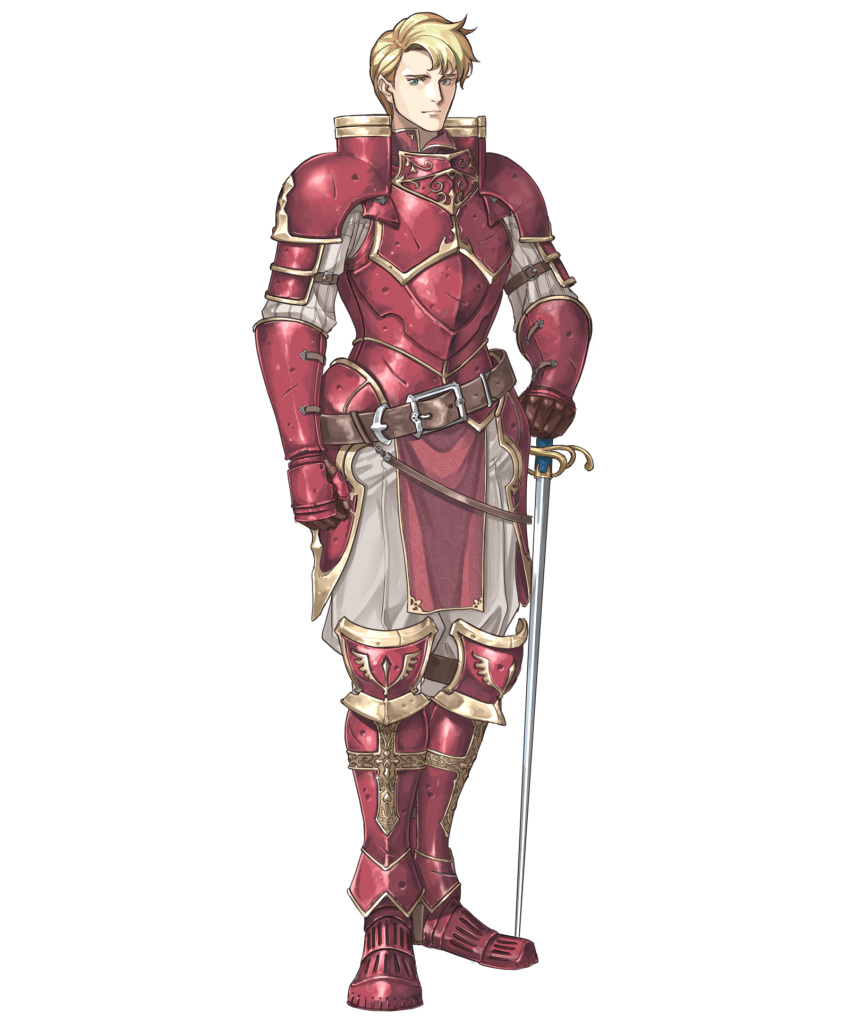 1boy alba armored_boots belt blonde_hair boots fire_emblem fire_emblem:_seisen_no_keifu fire_emblem_heroes full_body gloves green_eyes highres male_focus nintendo noish_(fire_emblem) solo sword transparent_background weapon