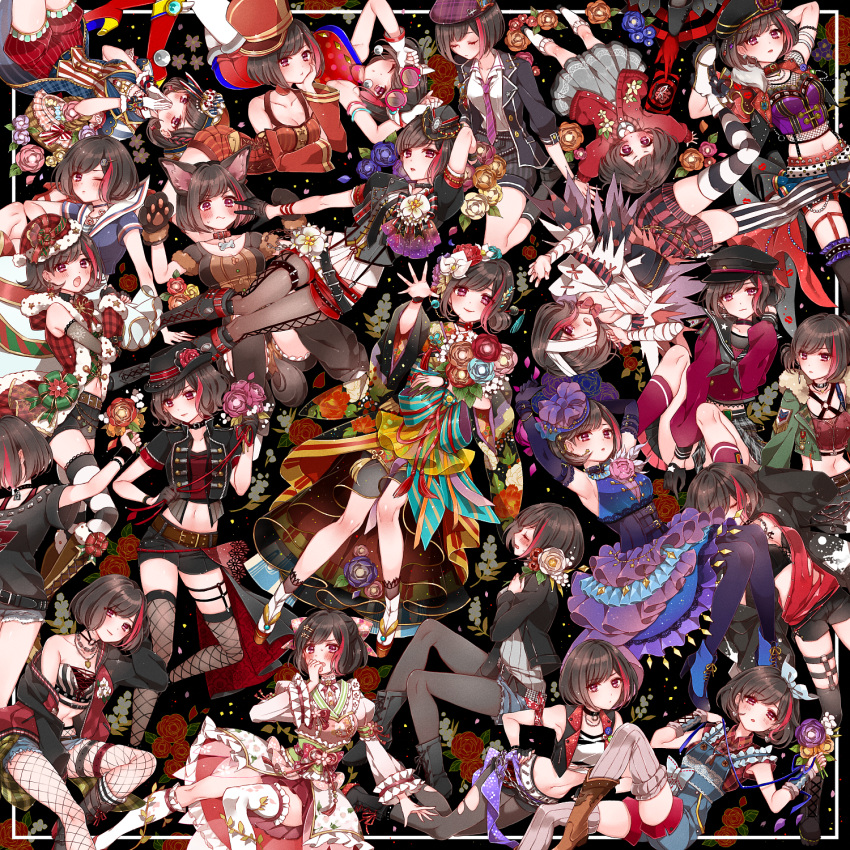 6+girls :o :s \o/ adjusting_eyewear animal_ears arm_up armpits arms_up asymmetrical_legwear badge bag bandage bandage_over_one_eye bandaged_arm bandages bang_dream! bangs bare_shoulders basket belt beret between_legs black_choker black_collar black_footwear black_gloves black_hair black_headwear black_jacket black_legwear black_neckwear blue_footwear blue_ribbon blush bob_cut boots bouquet bracelet breasts calling_card capelet card cardigan chin_rest chino_machiko choker claw_pose cleavage cleavage_cutout cloak closed_eyes collar collarbone collared_shirt corsage costume_chart covering_mouth criss-cross_halter crop_top denim denim_shorts detached_sleeves dog_collar dog_ears dress dress_shirt earrings elbow_gloves eyewear_on_head fedora fingerless_gloves fishnet_pantyhose fishnets flower frilled_dress frilled_sleeves frills fur-trimmed_jacket fur-trimmed_sleeves fur_trim gloves green_jacket hair_bun hair_flower hair_ornament hair_ribbon hairclip halterneck hand_between_legs hand_on_hip hat hat_flower high_heel_boots high_heels highlights highres holding holding_bouquet holding_card holding_sack jacket japanese_clothes jewelry kimono kneehighs legwear_under_shorts looking_at_viewer low_ponytail midriff mismatched_legwear mitake_ran multicolored_hair multiple_girls multiple_persona navel navy_blue_gloves navy_blue_legwear neckerchief necklace necktie o-ring one_eye_closed orange_flower outstretched_arms outstretched_hand overalls padlocked_collar paint_stains pantyhose paw_gloves paws peaked_cap pink_flower plaid plaid_hat plaid_skirt purple_headwear purple_neckwear red_cardigan red_choker red_eyes red_flower red_legwear red_shirt red_shorts redhead ribbed_legwear ribbed_sweater ribbon robe sack sailor_collar sailor_dress santa_costume santa_hat school_uniform serafuku shako_cap shirt short_hair short_shorts short_sleeves shorts skindentation skirt smile steepled_fingers striped striped_legwear striped_neckwear striped_ribbon striped_shorts studded suspenders sweater sweater_jacket tassel tears thigh-highs thigh_strap torn_clothes track_suit two-tone_hair variations vertical-striped_legwear vertical-striped_shorts vertical_stripes vest violet_eyes white_flower white_footwear white_shirt younger