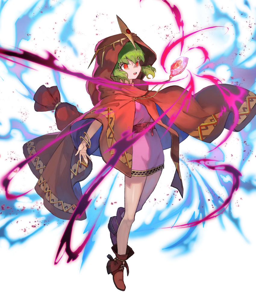 cape chiki dress fire_emblem fire_emblem:_mystery_of_the_emblem fire_emblem_heroes full_body green_hair highres jewelry long_hair mamkute nintendo official_art pink_dress pointy_ears red_eyes shoes short_dress solo tiara transparent_background