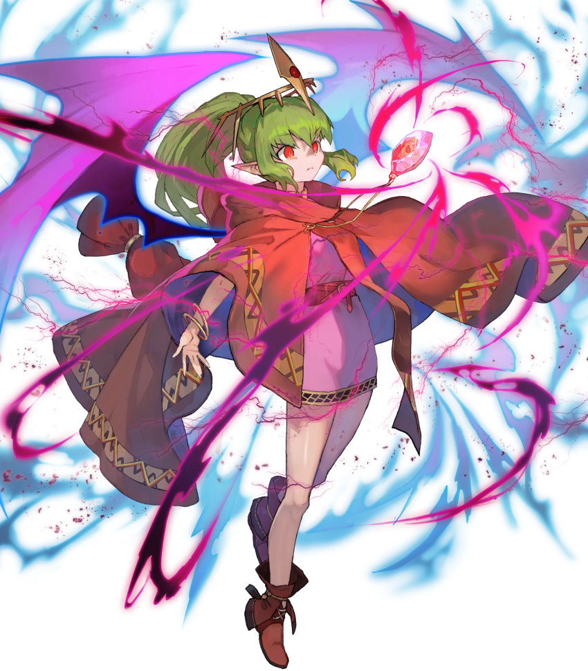 cape chiki dress fire_emblem fire_emblem:_mystery_of_the_emblem fire_emblem_heroes full_body green_hair highres jewelry long_hair mamkute nintendo official_art pink_dress pointy_ears red_eyes shoes short_dress solo tiara transparent_background