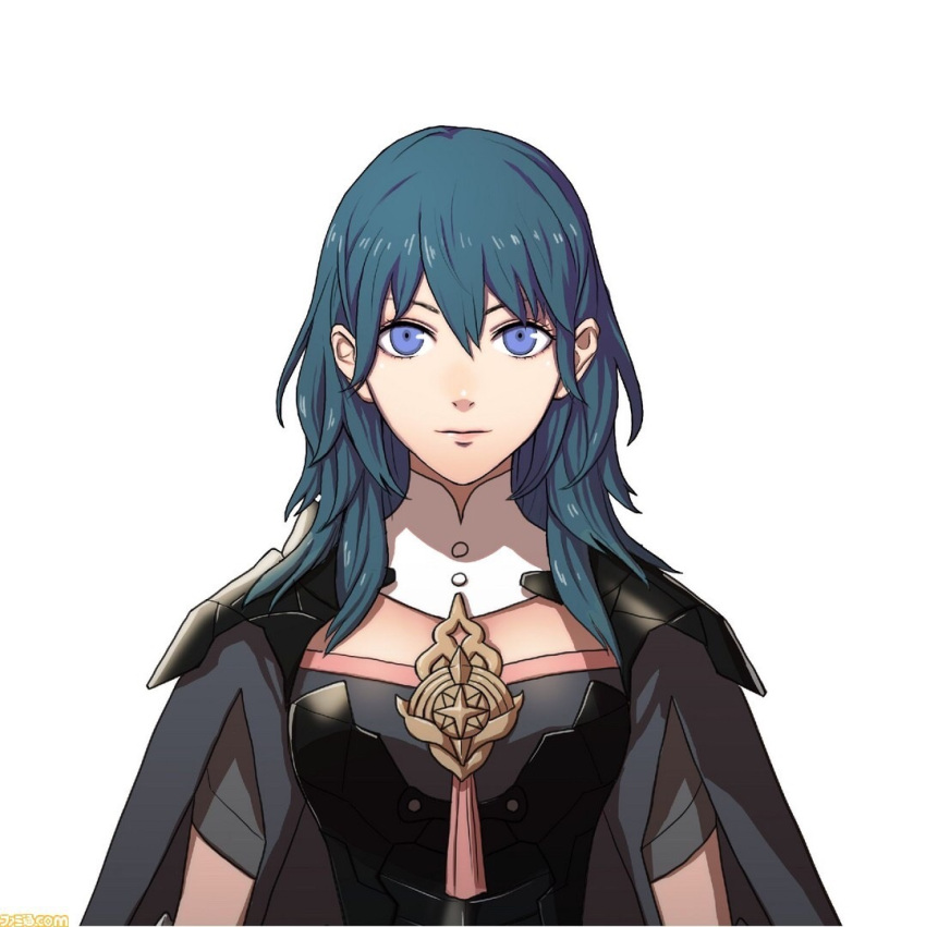 1girl armor blue_eyes blue_hair byleth cape collarbone fire_emblem fire_emblem:_three_houses kurahana_chinatsu long_hair looking_at_viewer nintendo official_art portrait simple_background smile solo white_background