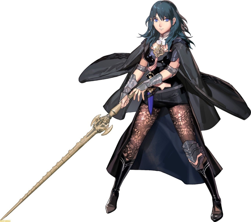 1girl armor blue_eyes blue_hair byleth cape collarbone fire_emblem fire_emblem:_three_houses kurahana_chinatsu long_hair looking_at_viewer nintendo official_art simple_background smile solo white_background
