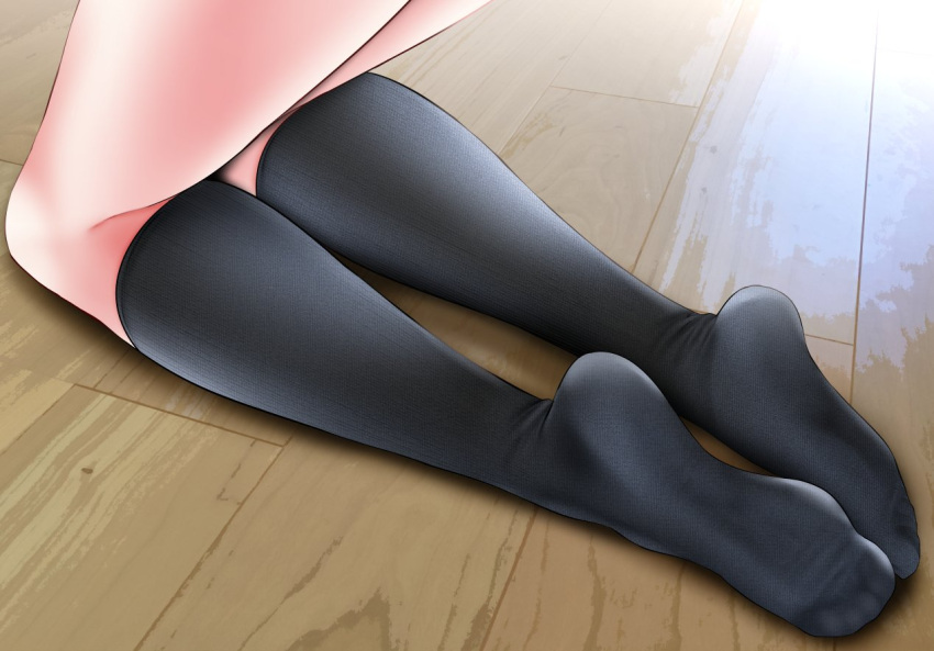 1girl black_legwear feet fine_fabric_emphasis indoors kneehighs kneeling on_floor oouso original soles solo toes wooden_floor