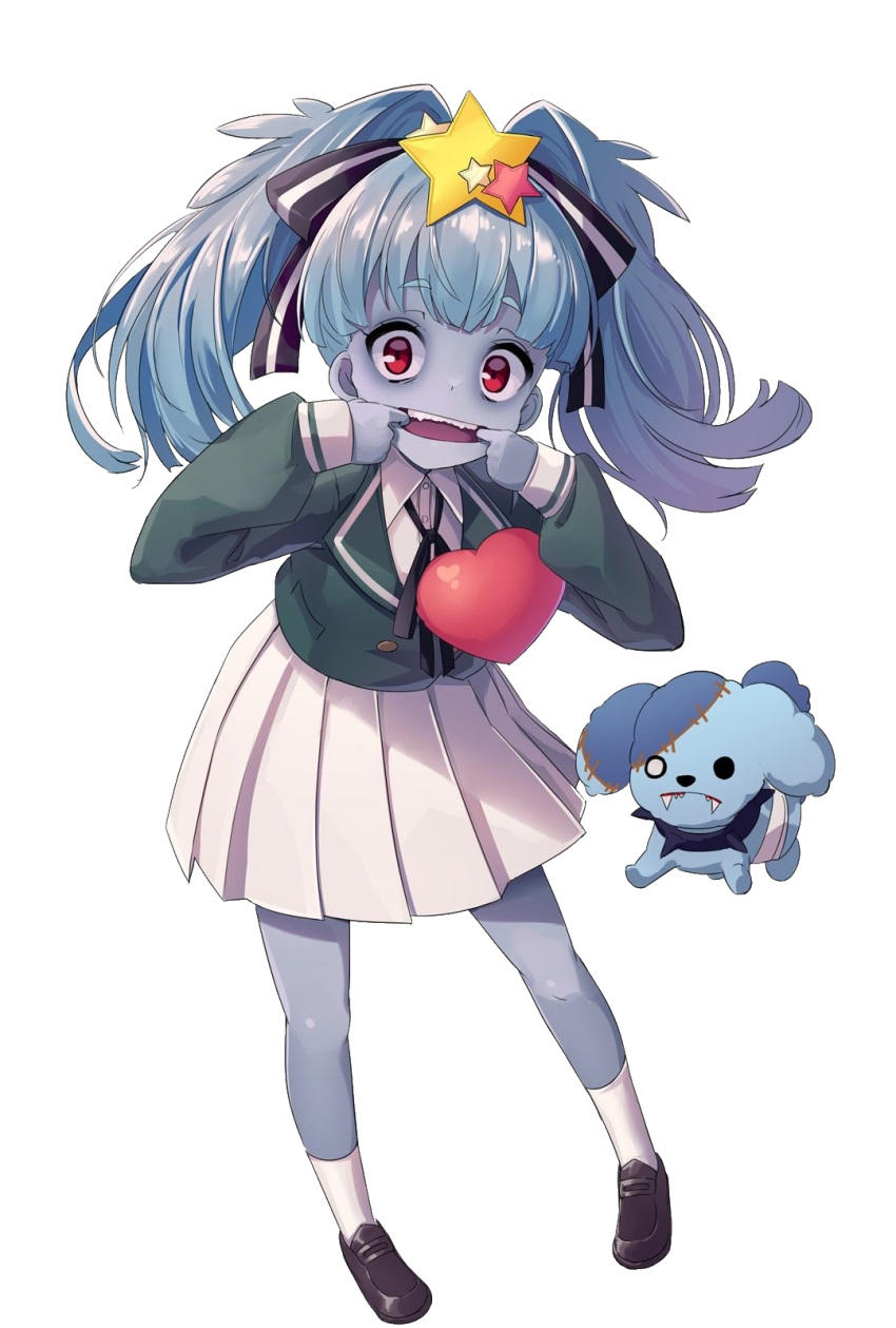 1girl aqua_hair extraction finger_in_mouth hair_intakes hair_ornament heart highres hoshikawa_lily loafers long_hair pleated_skirt red_eyes romero_(zombie_land_saga) school_uniform shoes skirt socks solo source_request star star_hair_ornament third-party_edit transparent_background twintails yoshika_(music480069) zombie zombie_land_saga