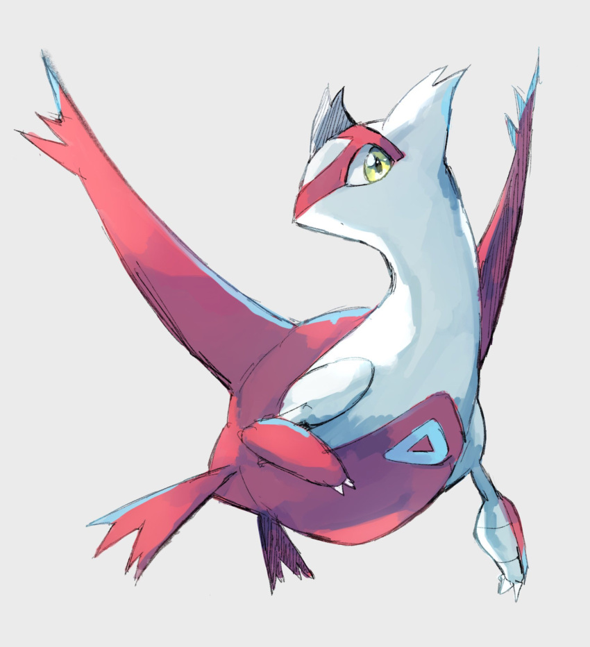 claws closed_mouth dragon full_body gen_3_pokemon grey_background highres latias looking_at_viewer no_humans pokemon pokemon_(creature) red_theme simple_background solo takase_(takase1214) yellow_eyes