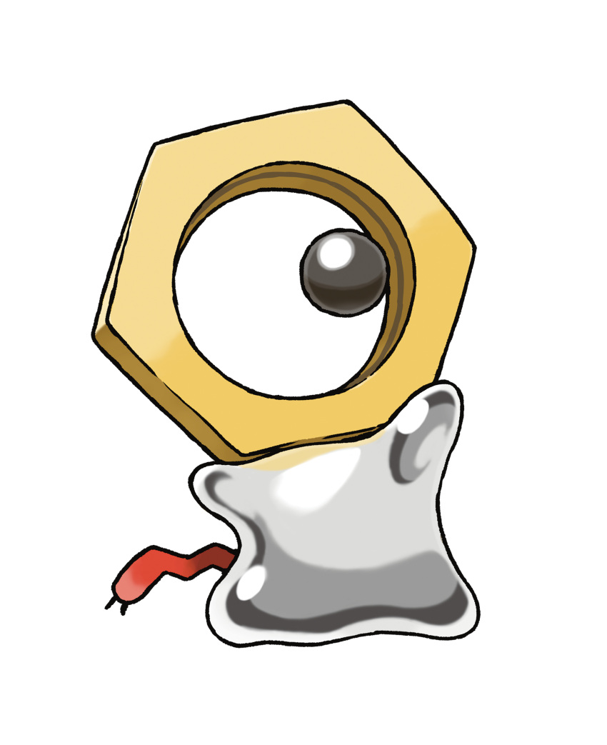 arms_up artist_request black_eyes full_body highres meltan no_humans official_art one-eyed pokemon pokemon_(creature) shiny simple_background solo standing white_background