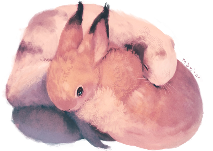 animal_focus closed_eyes commentary_request creature fluffy manino_(mofuritaionaka) no_humans original rabbit signature simple_background white_background