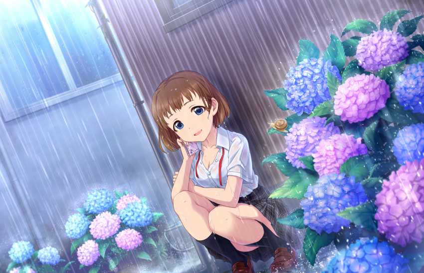 blush brown_hair dress green_eyes idolmaster_cinderella_girls_starlight_stage kudo_shinbu short_hair smile