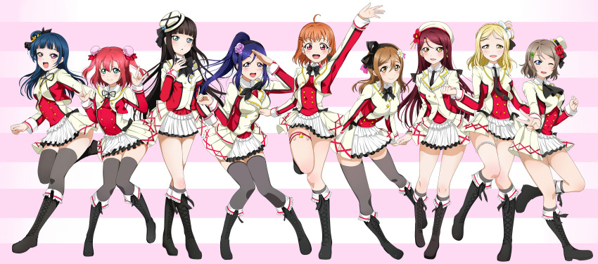 6+girls absurdres ayase_eli ayase_eli_(cosplay) boots cosplay greetload highres hoshizora_rin hoshizora_rin_(cosplay) koizumi_hanayo koizumi_hanayo_(cosplay) kousaka_honoka kousaka_honoka_(cosplay) kunikida_hanamaru kurosawa_dia kurosawa_ruby leg_garter love_live! love_live!_school_idol_project love_live!_sunshine!! matsuura_kanan minami_kotori minami_kotori_(cosplay) multiple_girls nishikino_maki nishikino_maki_(cosplay) ohara_mari sakurauchi_riko skirt sonoda_umi sonoda_umi_(cosplay) sore_wa_bokutachi_no_kiseki takami_chika thigh-highs toujou_nozomi toujou_nozomi_(cosplay) tsushima_yoshiko watanabe_you yazawa_nico yazawa_nico_(cosplay)