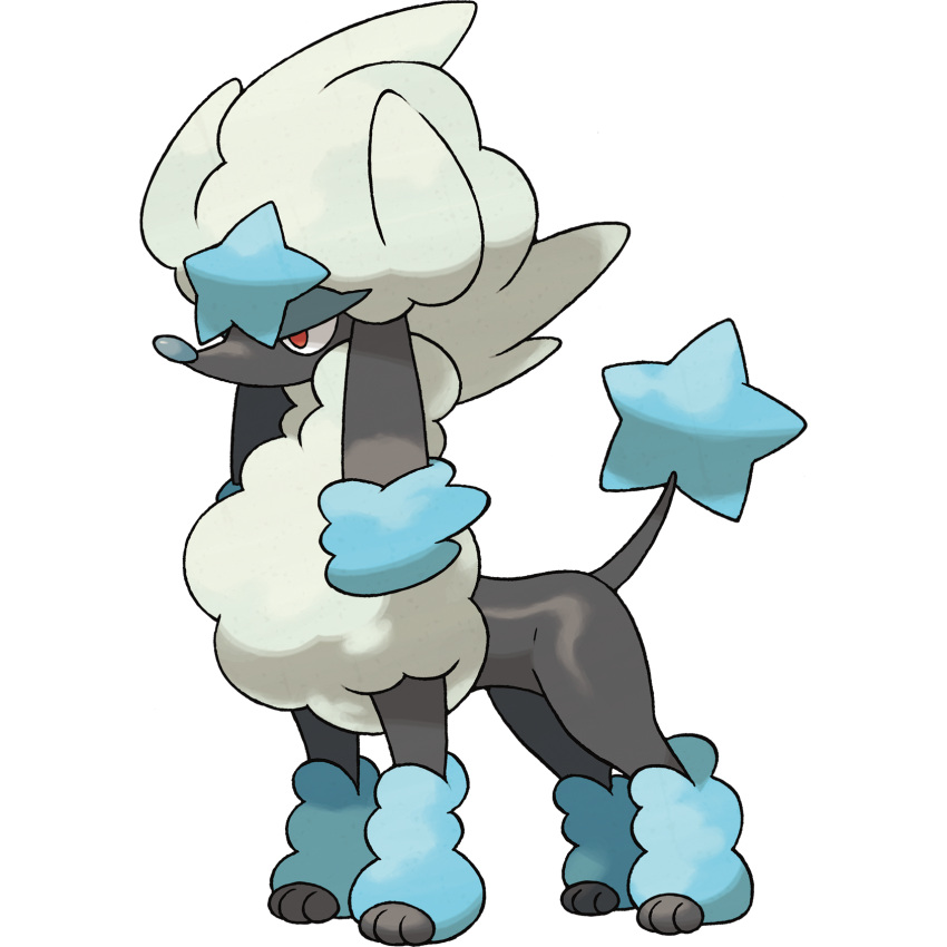 alternate_form animal_focus artist_request dog full_body furfrou furfrou_(star) highres no_humans official_art pokemon pokemon_(creature) pokemon_focus pokemon_xy red_eyes solo third-party_source transparent_background