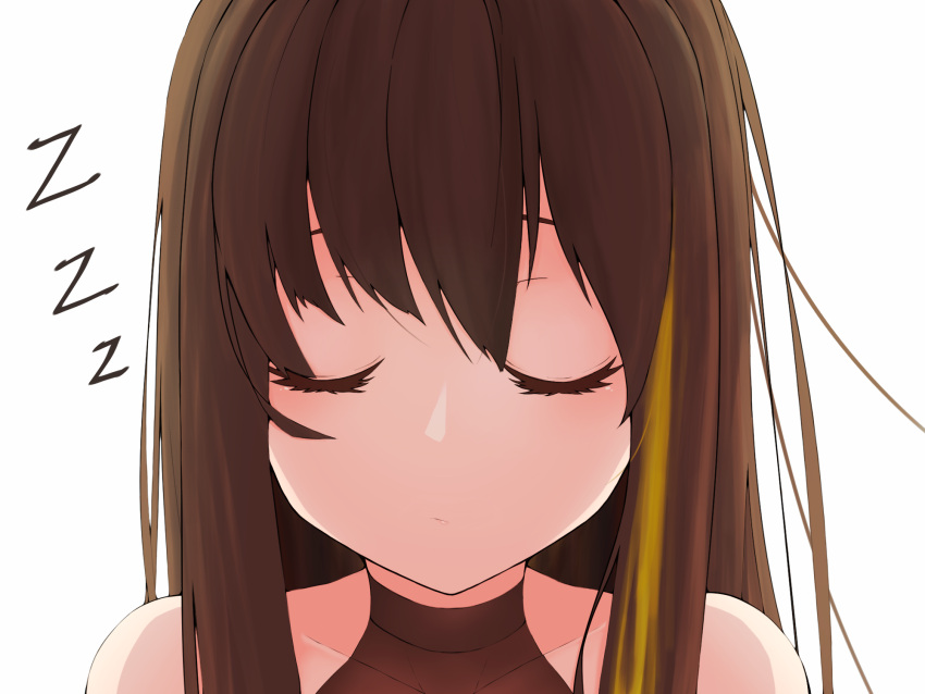 1girl brown_hair closed_eyes collarbone commentary_request face girls_frontline green_hair highres long_hair m4a1_(girls_frontline) multicolored_hair simple_background solo streaked_hair user_pwta3833 white_background zzz