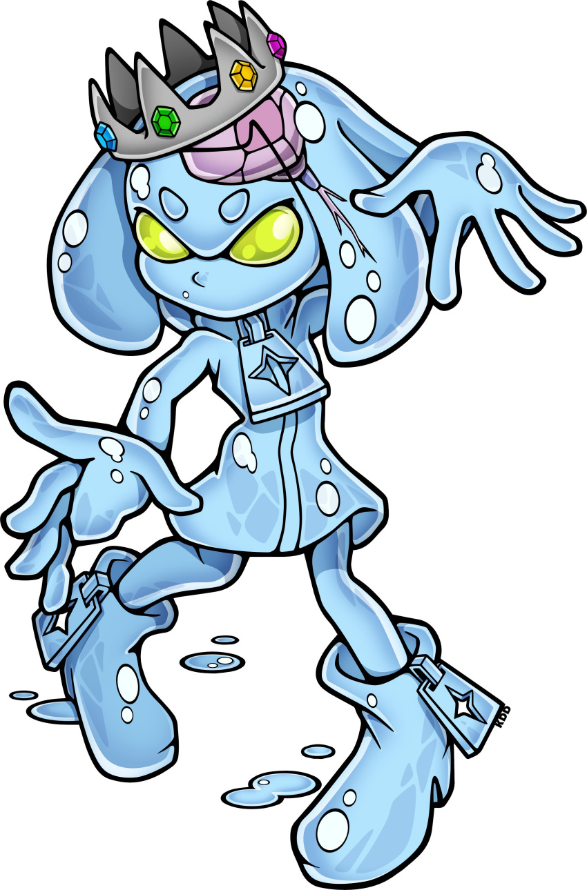 1girl absurdres boots brain chaos_(sonic) crown dress full_body fusion goo_girl green_sclera highres hime_(splatoon) ketrindarkdragon liquid_body looking_at_viewer medium_hair monster_girl monsterification namesake nintendo nintendo_ead no_pupils octopus_girl parody pigeon-toed sega short_dress simple_background sonic_adventure sonic_the_hedgehog splatoon_(series) splatoon_2 super_smash_bros. white_background zipper_pull_tab