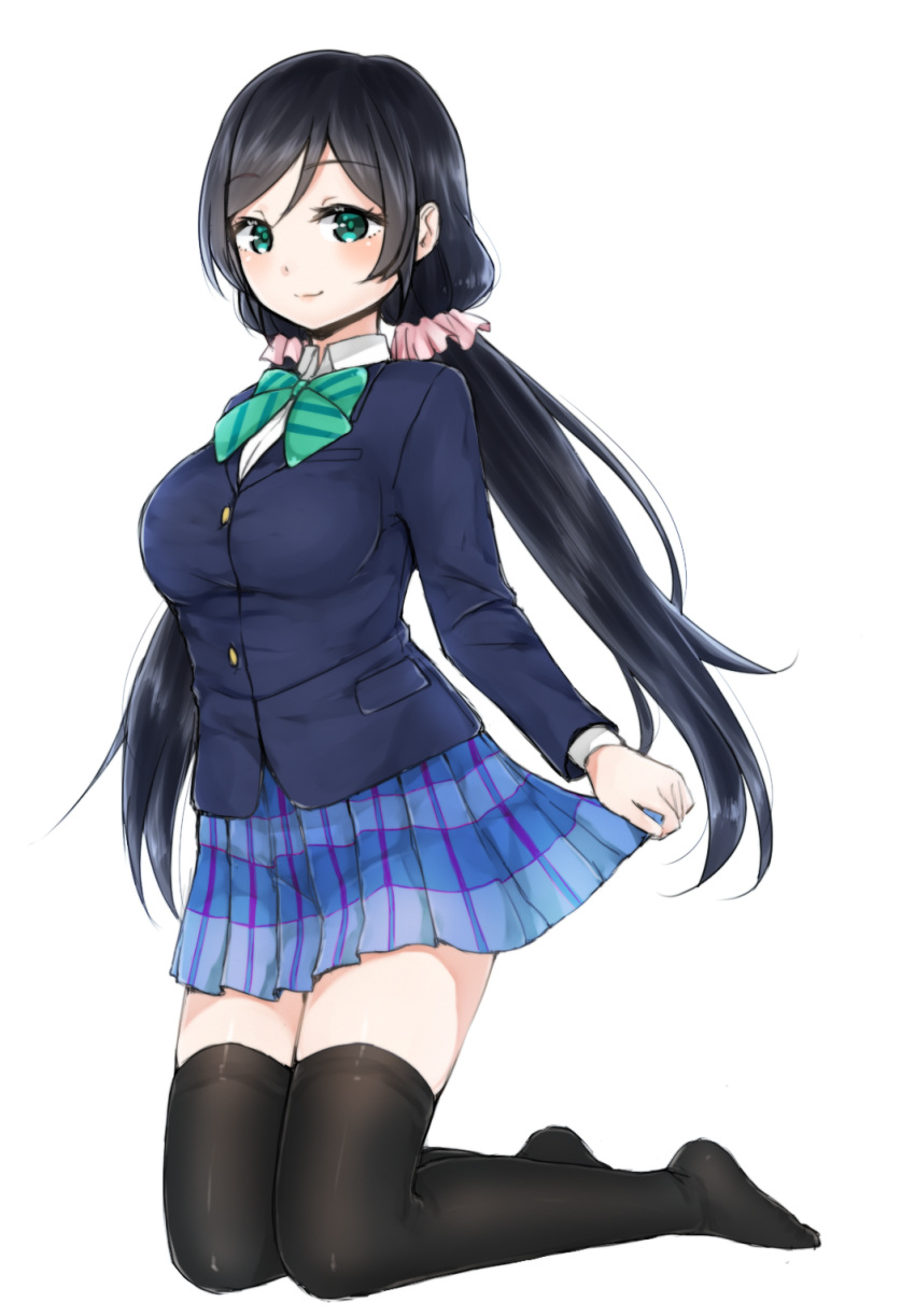 1girl akitannn black_legwear green_eyes highres long_hair love_live! love_live!_school_idol_project simple_background skirt solo tagme thigh-highs toujou_nozomi uniform white_background zettai_ryouiki