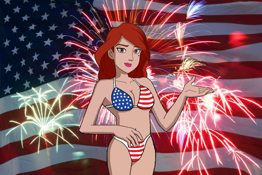 american_flag american_flag_bikini bikini blazing_team:masters_of_yo_kwon_do brown_eyes fireworks fourth_of_july hasbro jane_starr red_hair redhead swimsuit